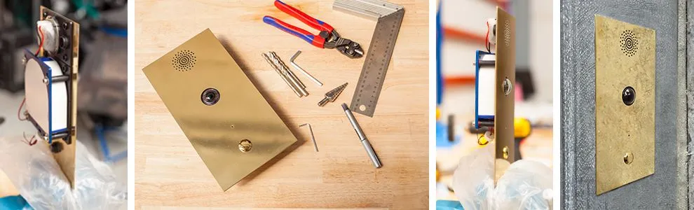 camera in brass facade panel + tools