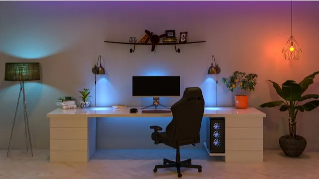 desk in blue light